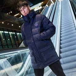 Hombre MBA Solutions Chaquetas*Abrigo Parka Largo Outerwear Hombre Acolchada Azul