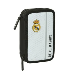 SAFTA S.A. Vuelta Al Cole|Papelería*Estuche Doble Material Escolar Blanco/Negro Real Madrid